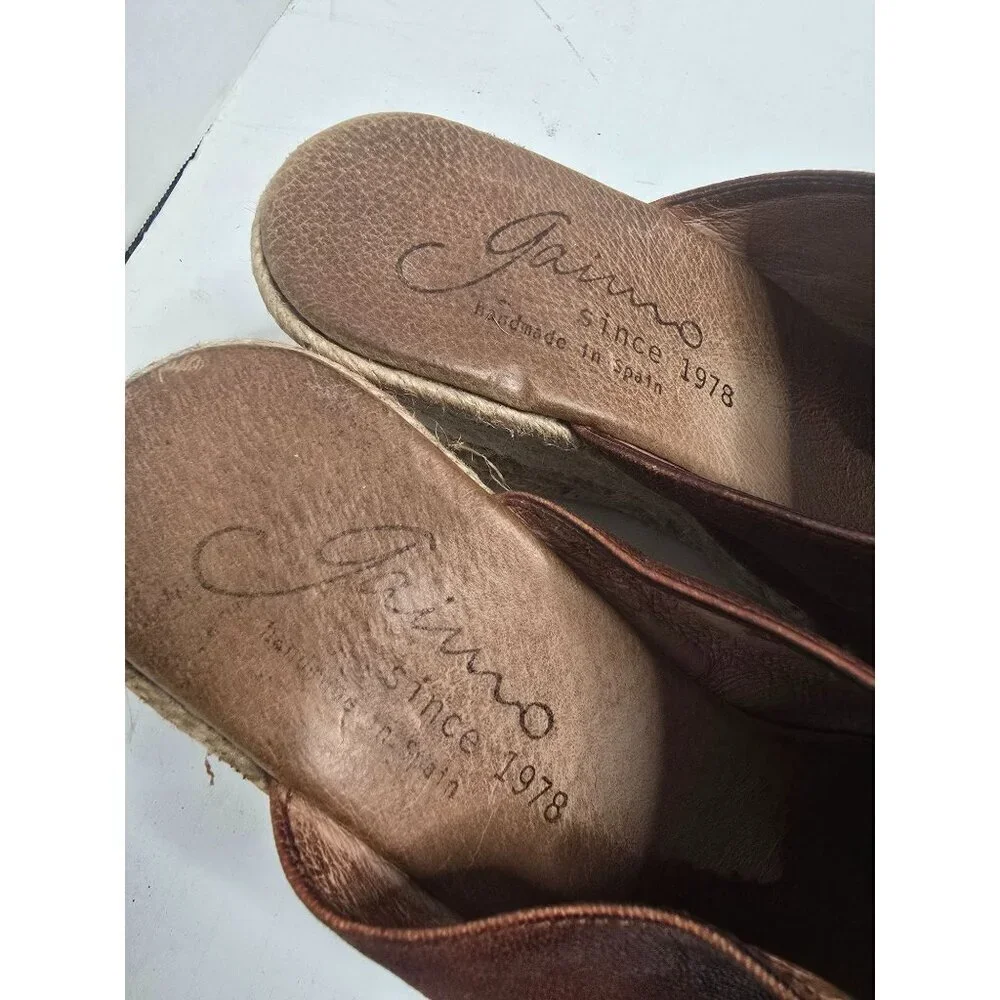 Anthropologie Gaimo Brown Leather Espadrille Wedge Sandals